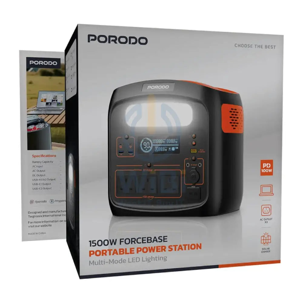 Porodo Forcebase Portable Power Station - 1500W / Black/Orange Accessories > Power Station