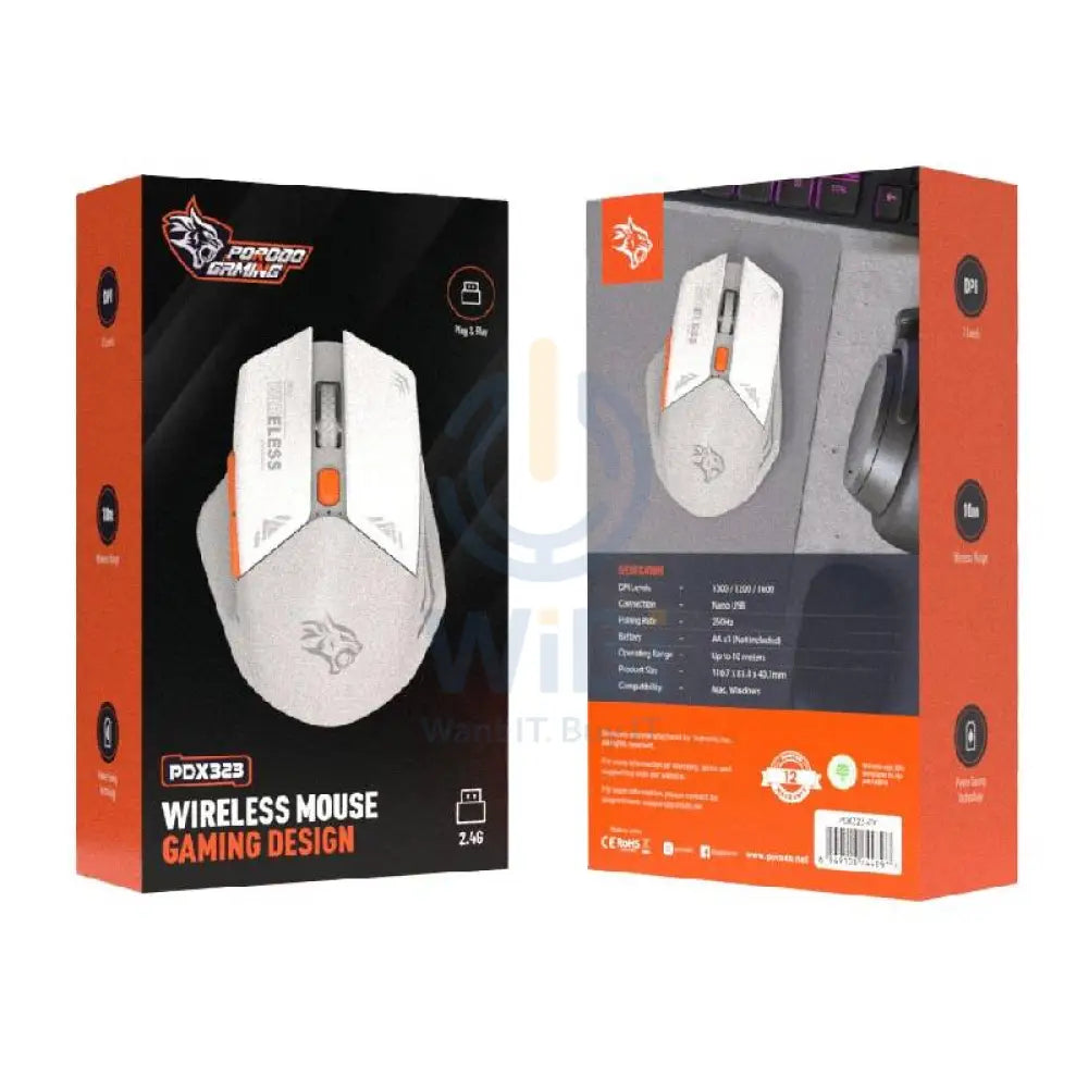 Porodo Gaming Wireless Mouse - 2.4GHz / 1600 Dpi / Bluetooth - Grey Accessories > Keyboard & Mouse