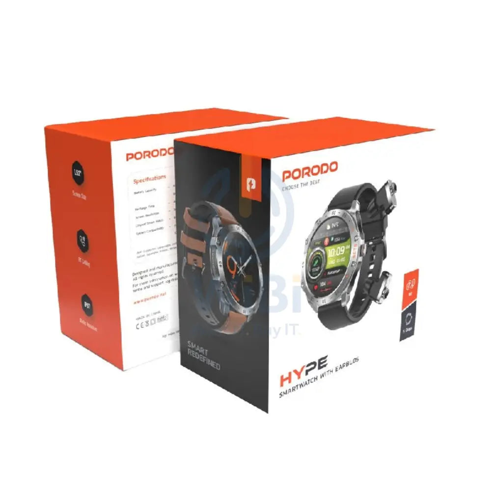 Porodo Hype Smartwatch With Earbuds - 400mAh / Silver Smart Watches