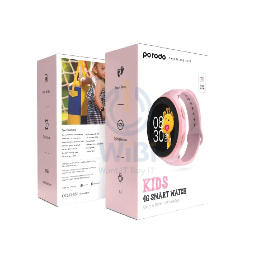 Porodo Kids GPS Smart Watch - 4G / 700mAh / Pink Smart Watches