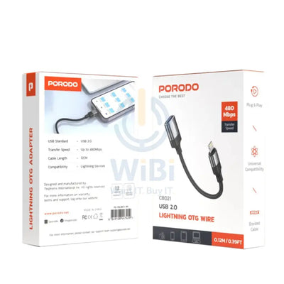 Porodo Lightning OTG Wire - Lightning / Up to 480Mbps / 0.12 Meter / Black Accessories > Cables & Converters >