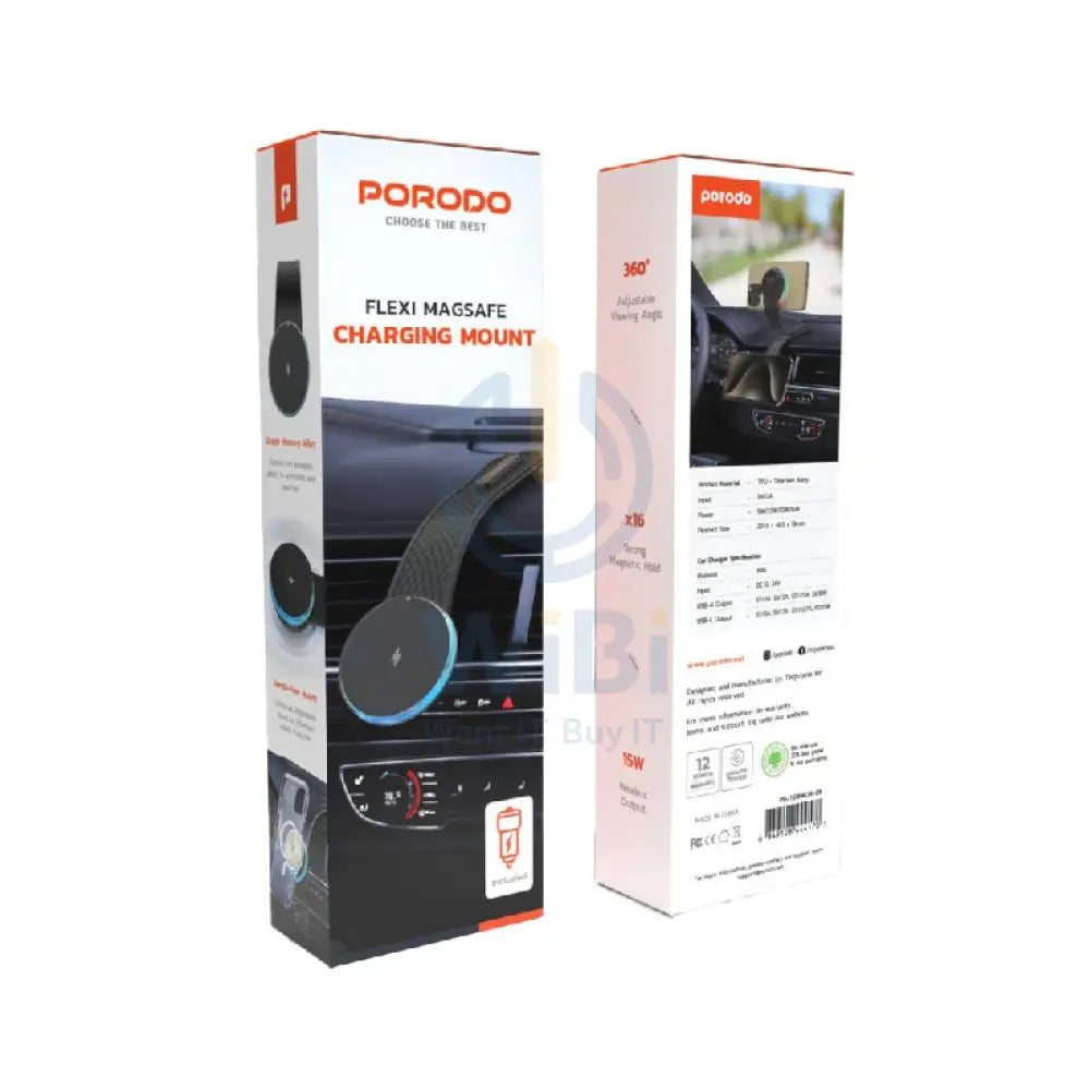 Porodo Magnetic Wireless Car Mount - 15W / Black Accessories > Mobiles & Tablets > Mobiles > Car Chargers