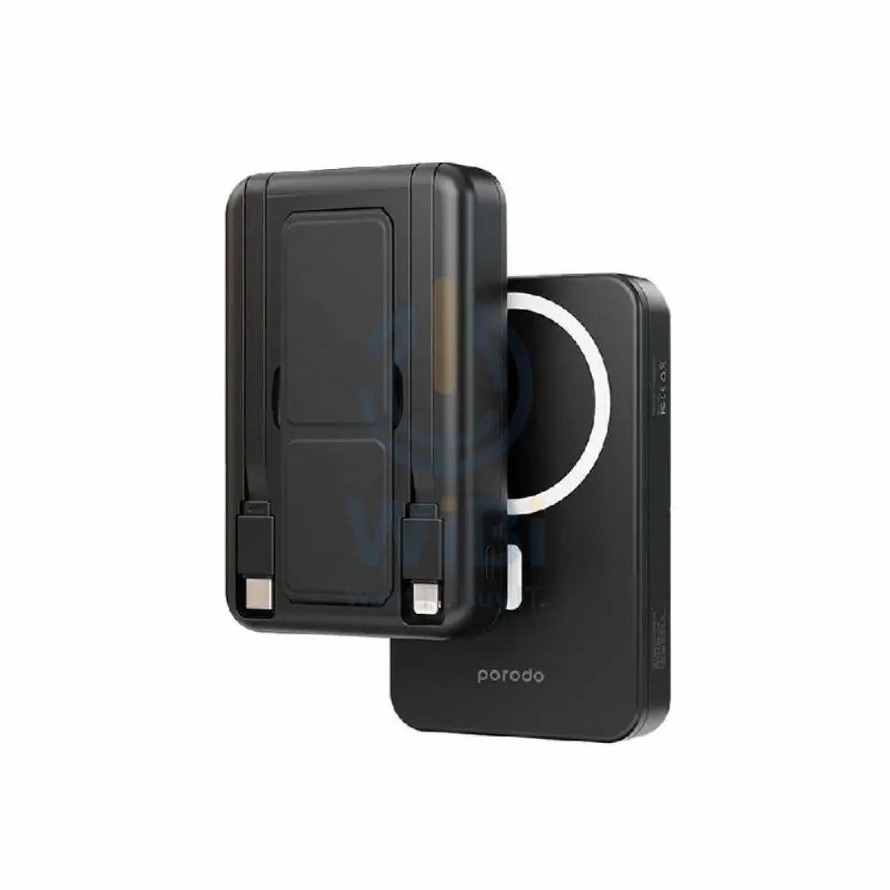 Porodo MagSafe Grip PowerBank With Cable - 10000mAh / Type-C / Lightning / Black Accessories > Power Bank