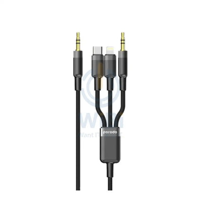 Porodo Multi-Device Cable - AUX 3.5mm / Type-C / Lightning / 1.2 Meter / Black Accessories > Cables & Converters >