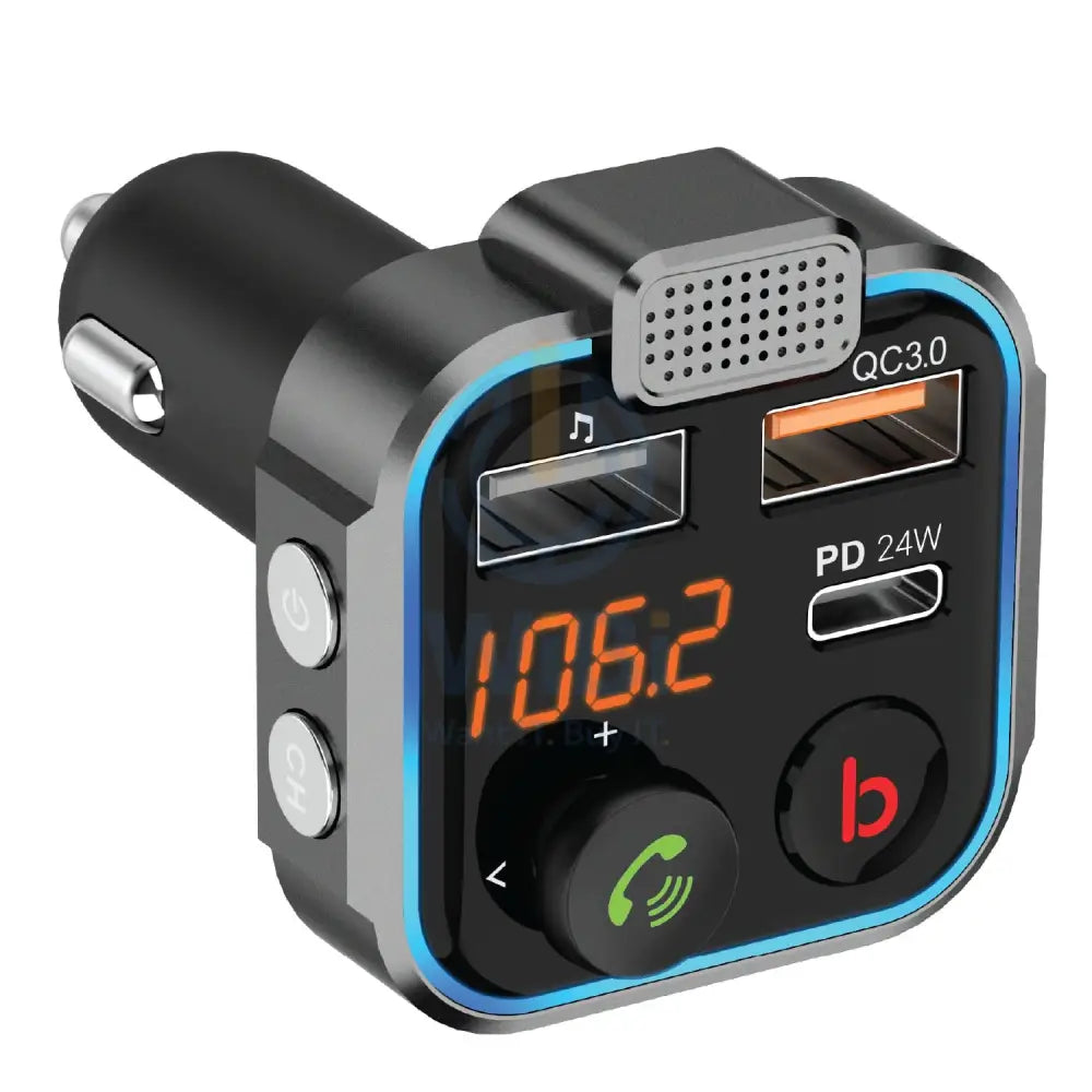 Porodo Smart Car Charger FM Transmitter With 24W PD Port and QC3.0 - Black Accessories > Power Adapters
