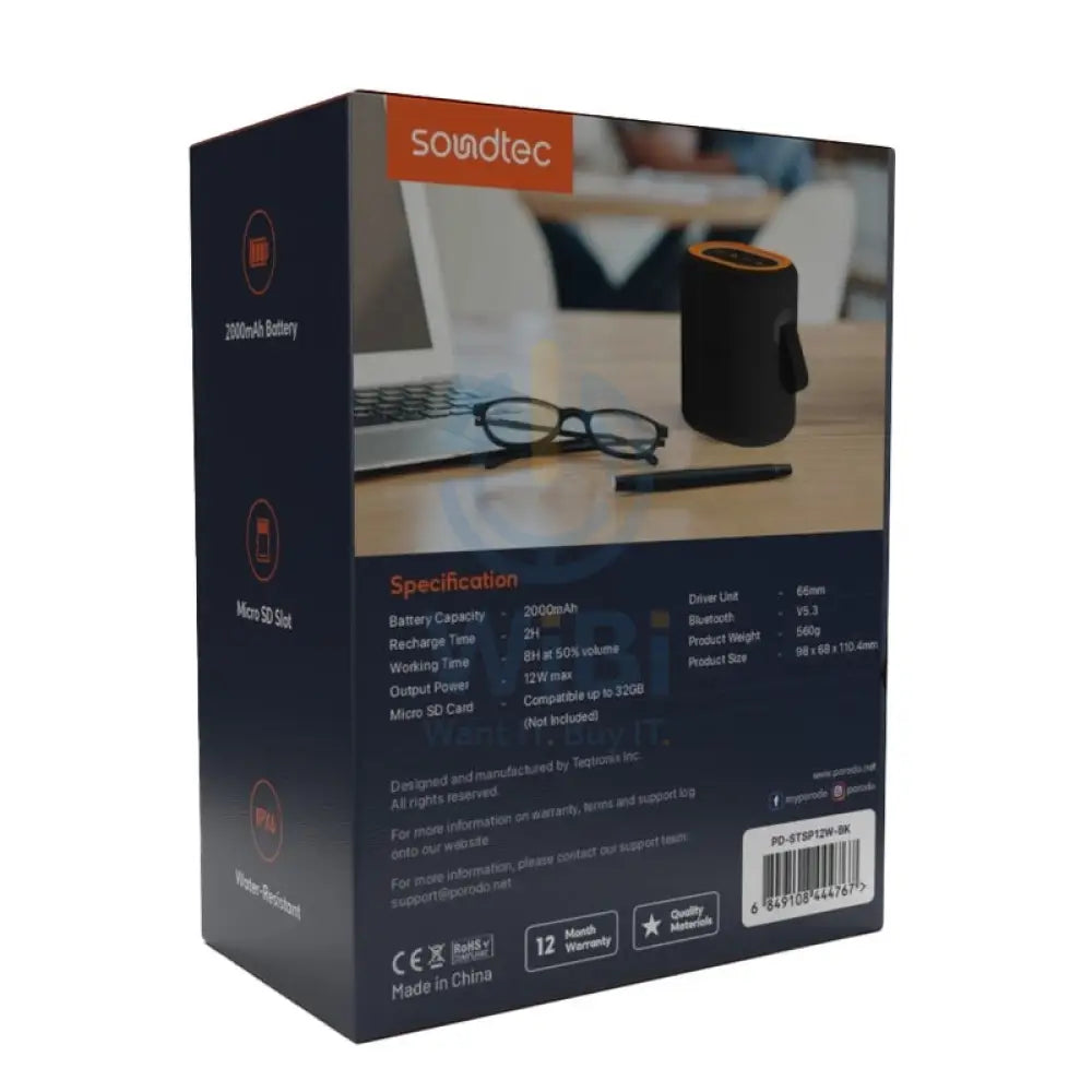 Porodo Soundtec Rave Portable Speaker - Black Accessories > Audio > Speakers