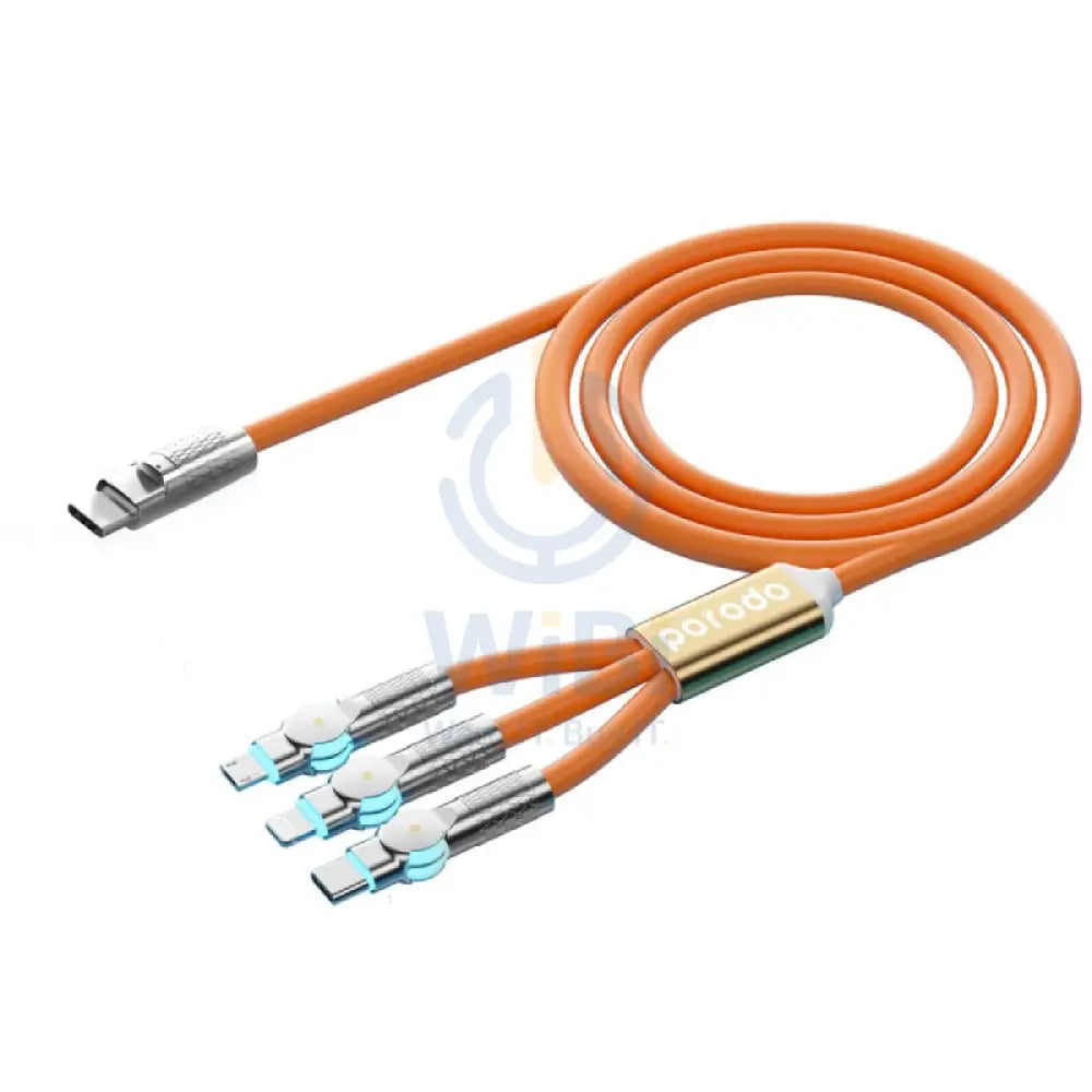Porodo Three-in-one Multi-Connector Swivel Cable - 100W / 1.2 Meter / Orange Accessories > Cables & Converters > Cables