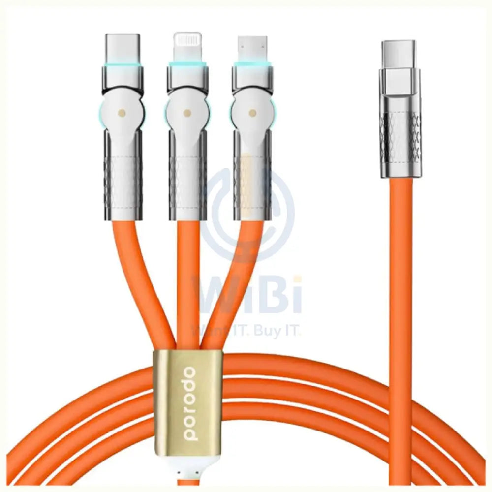 Porodo Three-in-one Multi-Connector Swivel Cable - 100W / 1.2 Meter / Orange Accessories > Cables & Converters > Cables