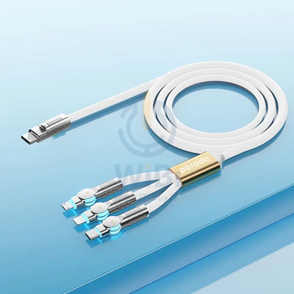 Porodo Three-in-one Multi-Connector Swivel Cable - 100W / 1.2 Meter / White Accessories > Cables & Converters > Cables