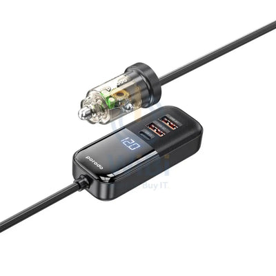 Porodo Transparent Multi Port Car Charger with Rear Expansion - 120W / Black Accessories > Mobiles & Tablets > Mobiles