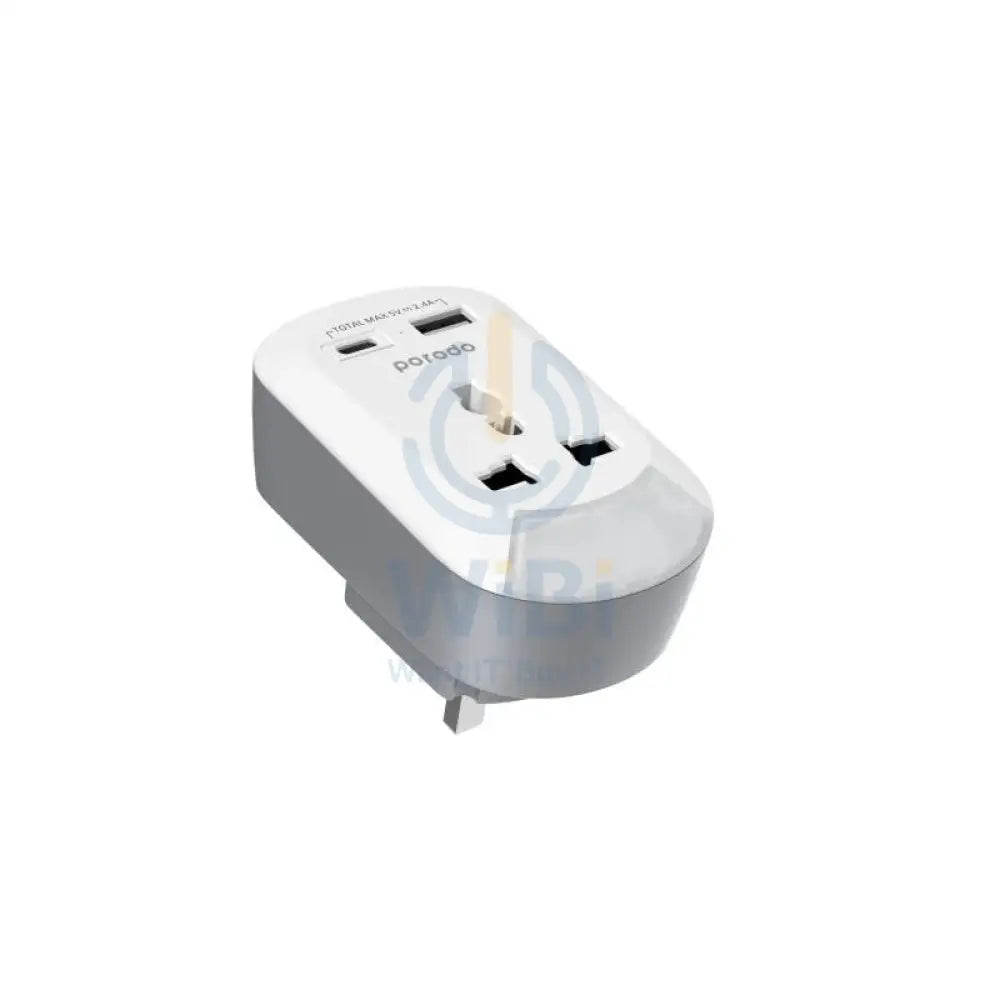 Porodo Universal AC Socket UK Plug Adapter - USB-A / USB-C / White Accessories > Power Adapters