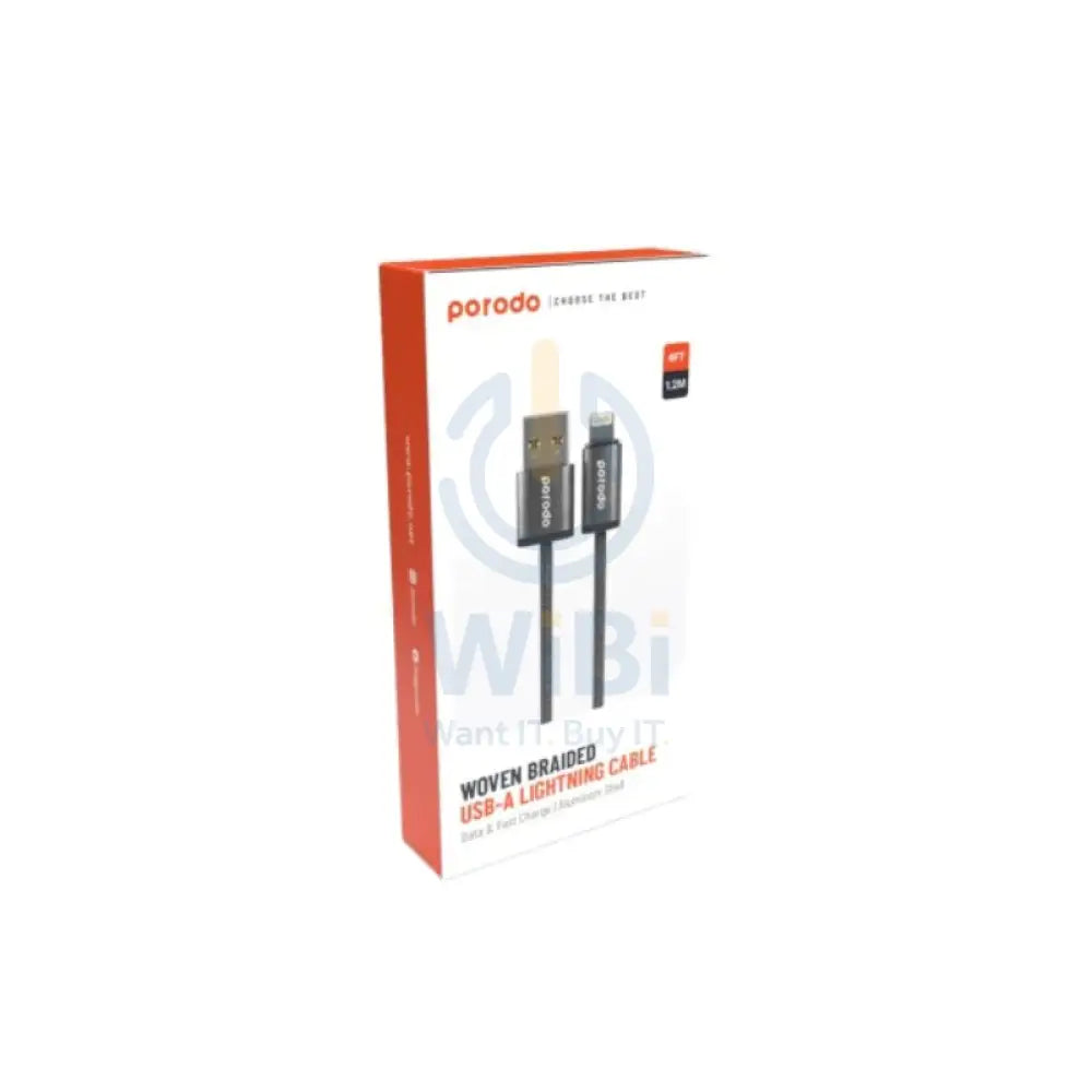 Porodo Woven 2.4A USB A to Lightning Cable 1.2M - Black Accessories > Cables & Converters > Cables