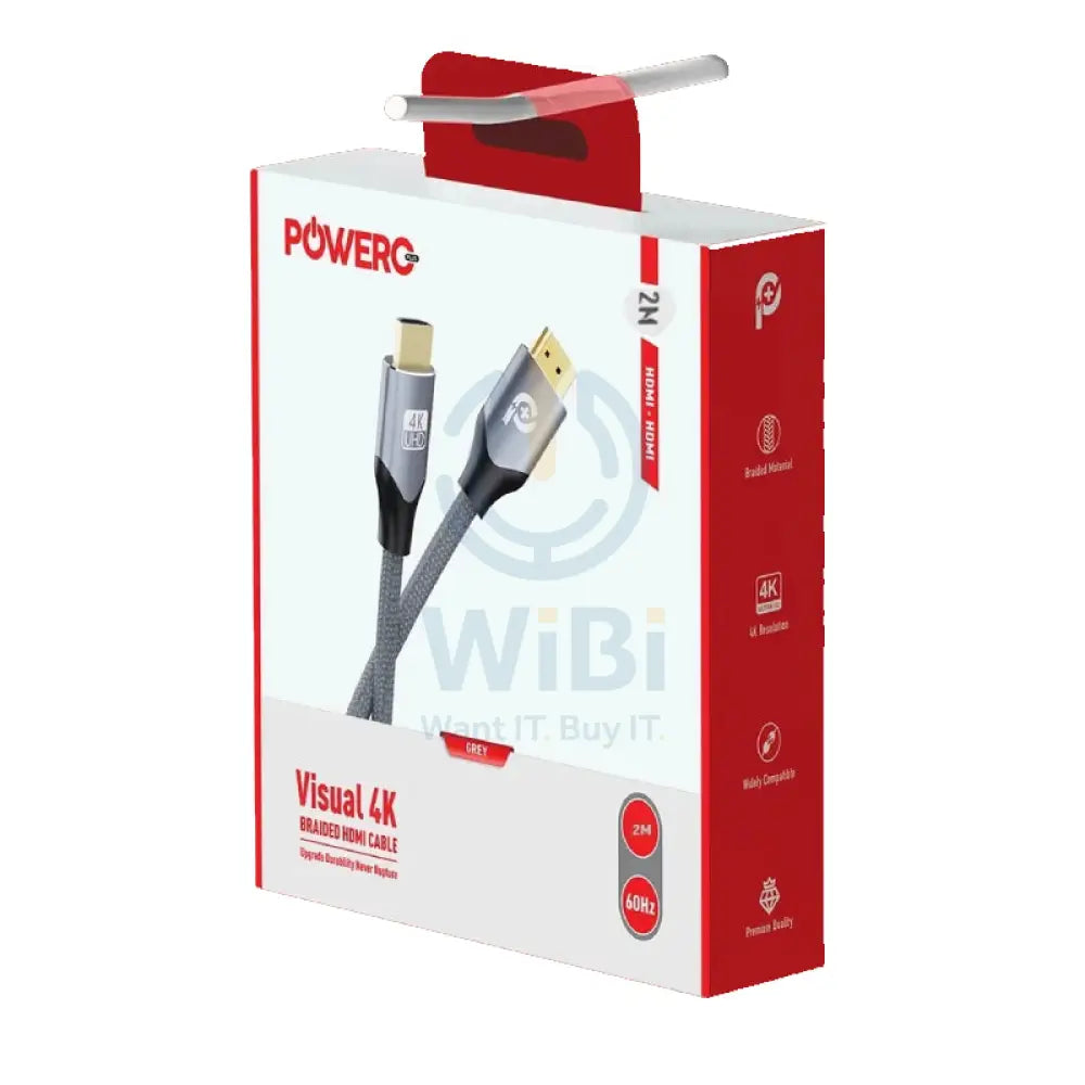 PowerO + Visual 4K Braided Cable - HDMI / 2 Meter / Grey Accessories > Cables & Converters > Cables