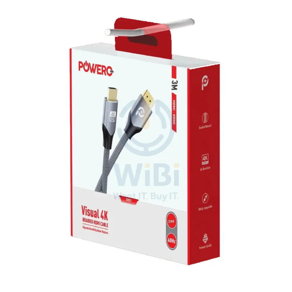 PowerO + Visual 4K Braided Cable - HDMI / 3 Meter / Grey Accessories > Cables & Converters > Cables