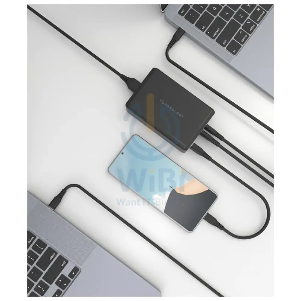 Powerology 156W Multiport USB Wall Charger - 156W / USB-C / USB-A / Black