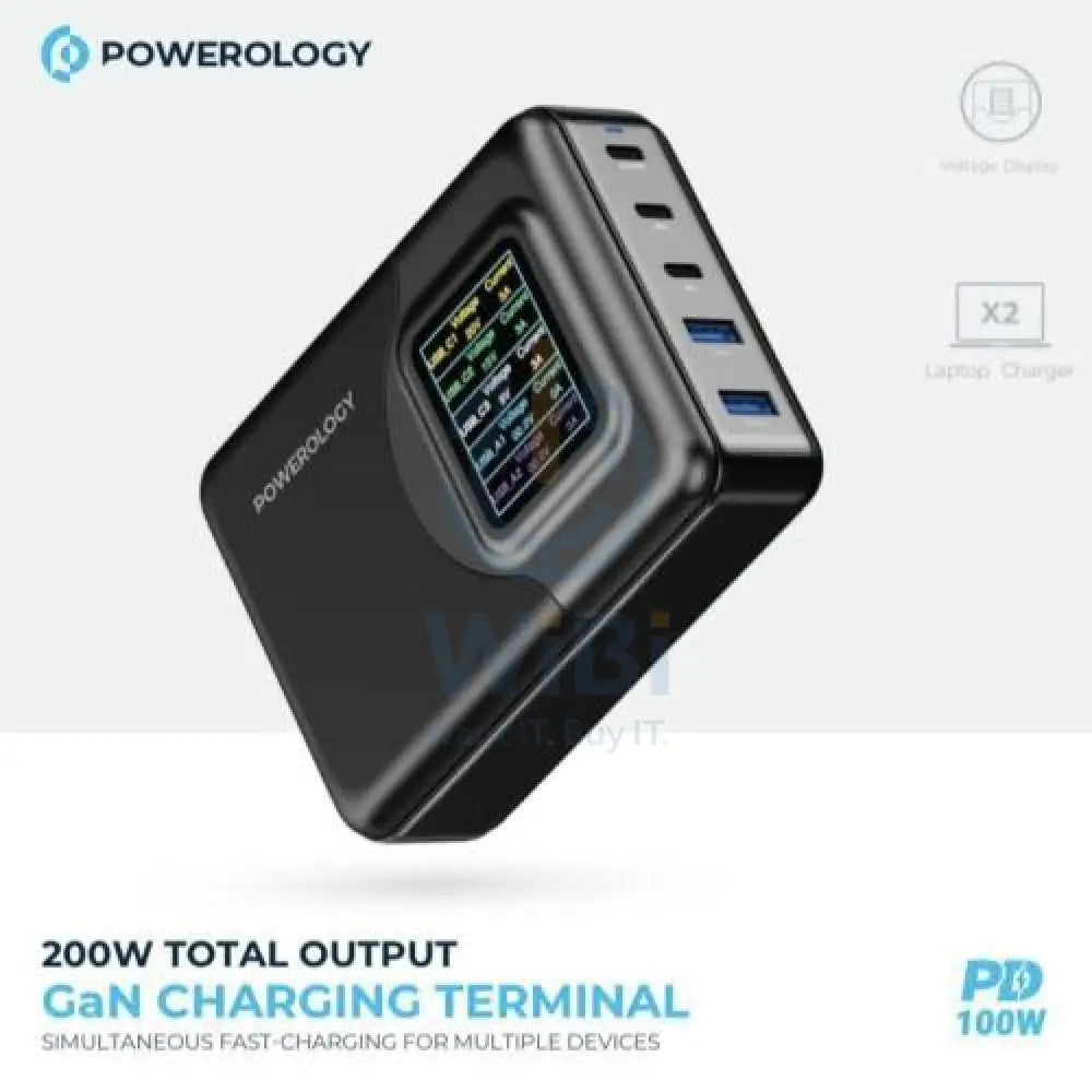 Powerology 200W Total Output GAN Charging Terminal with Led - Display Accessories > Power Adapters