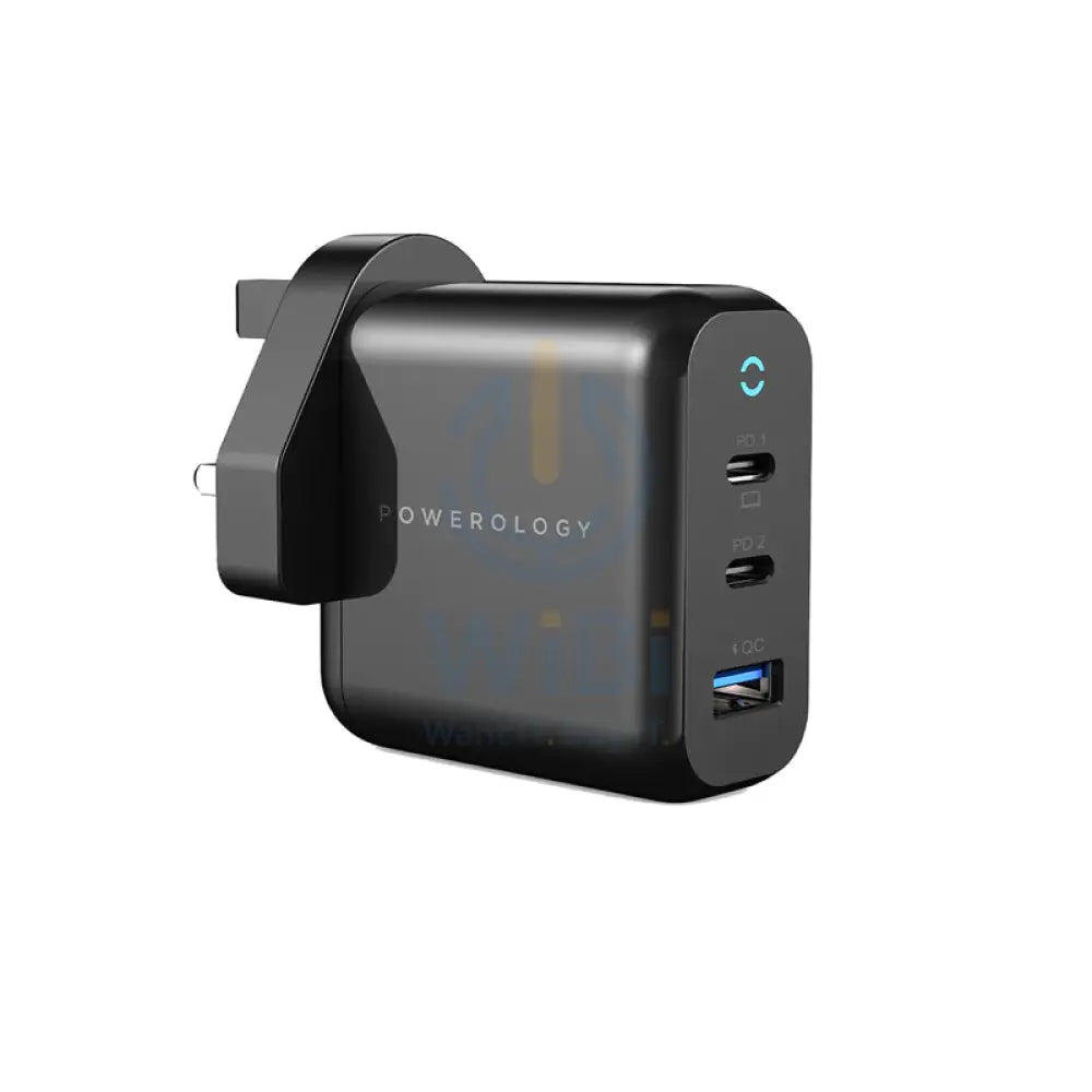 Powerology 3 Output 65W GaN Charger - 65W / USB-C / USB-A / Black