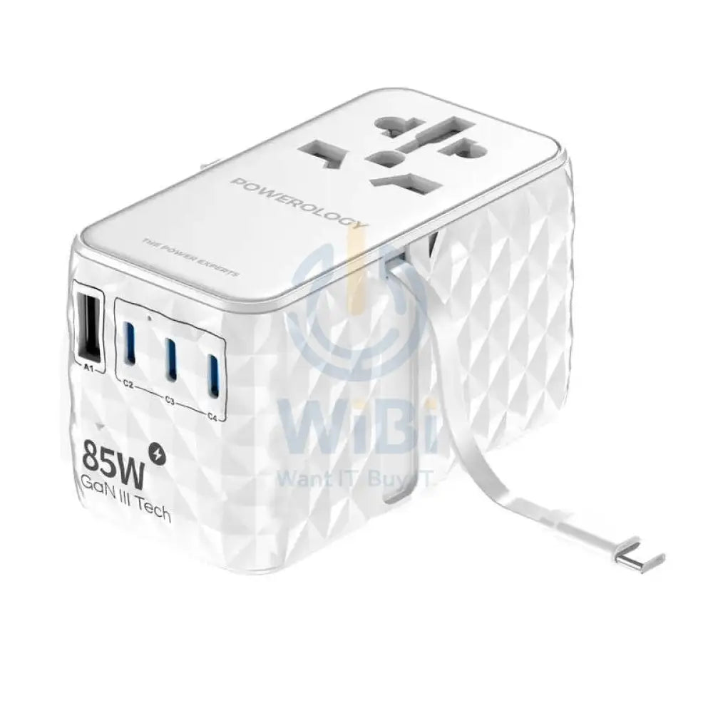 Powerology 4-Port Universal GaN Travel Adapter - USB / Type-C - White Accessories > Power Adapters
