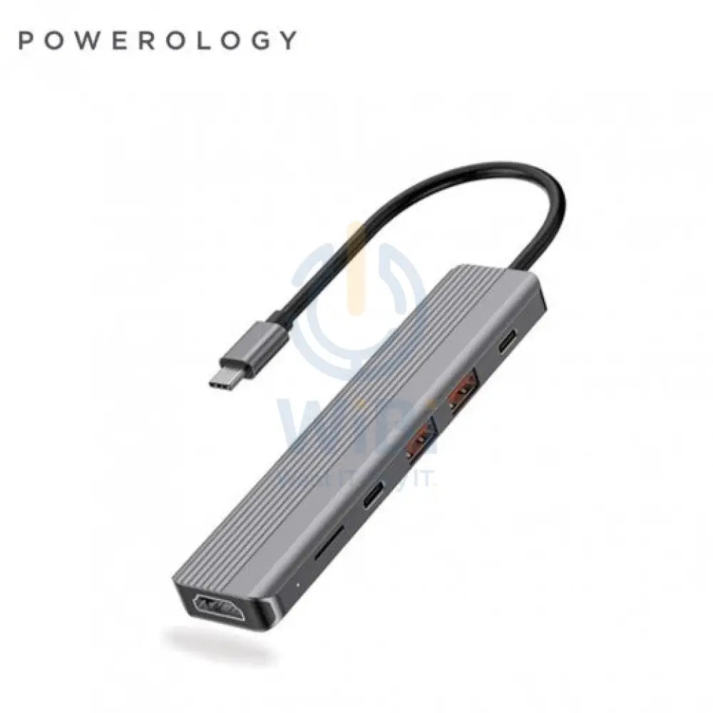 Powerology 6in1 Slim 4K HDMI USB-C Hub - Gray Accessories > Cables & Converters > Cables