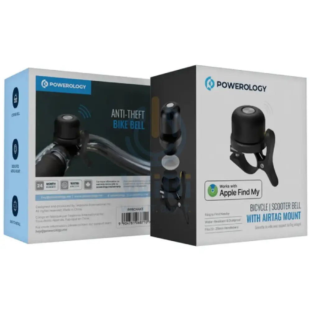 Powerology Bicycle & Scooter Bell With Airtag Mount Black Accessories > Smart Devices