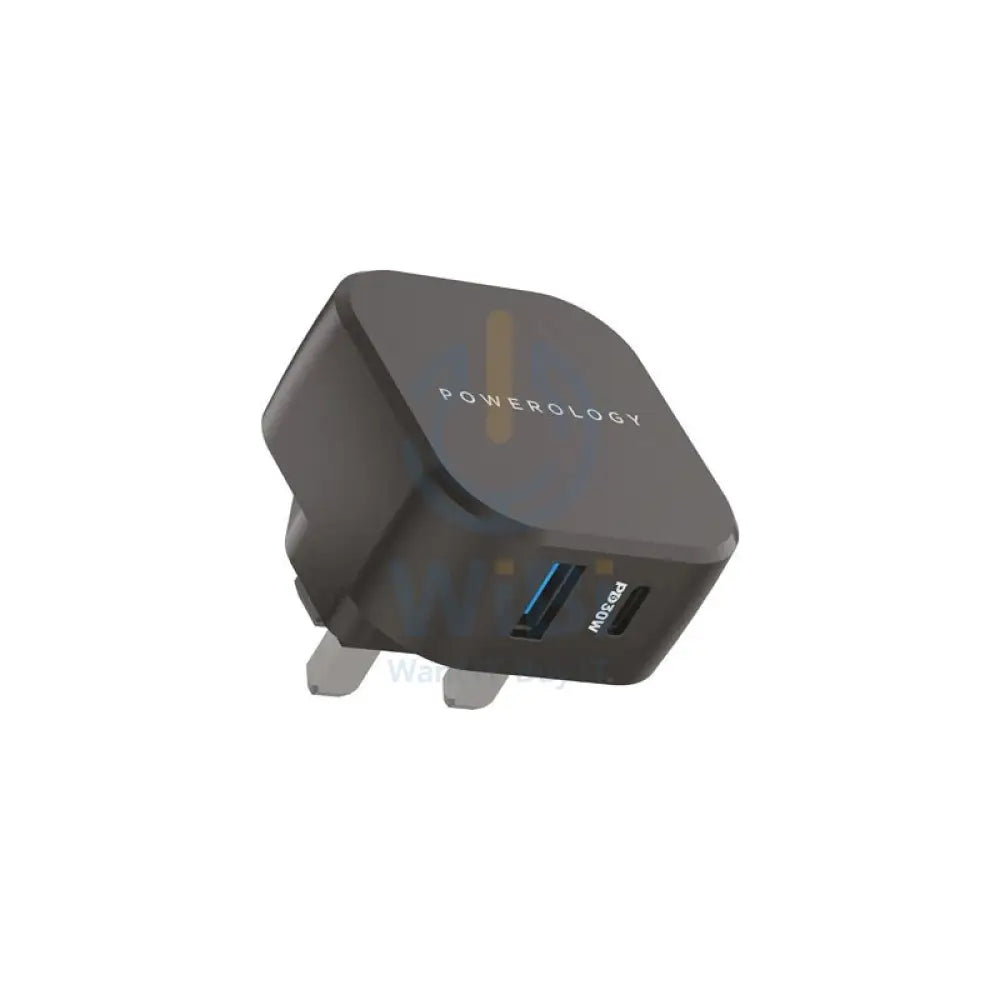 Powerology Dual Port Fast Charger - 30W / USB-C / USB-A / Black