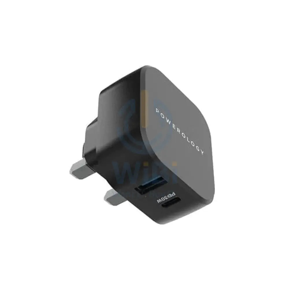 Powerology Dual Port Fast Charger - 30W / USB-C / USB-A / Black
