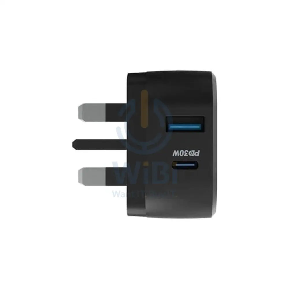 Powerology Dual Port Fast Charger - 30W / USB-C / USB-A / Black