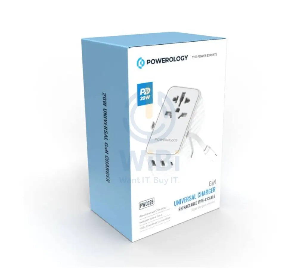 Powerology GaN Universal Charger Retractable Type-C Cable - 20W / White Accessories > Power Adapters