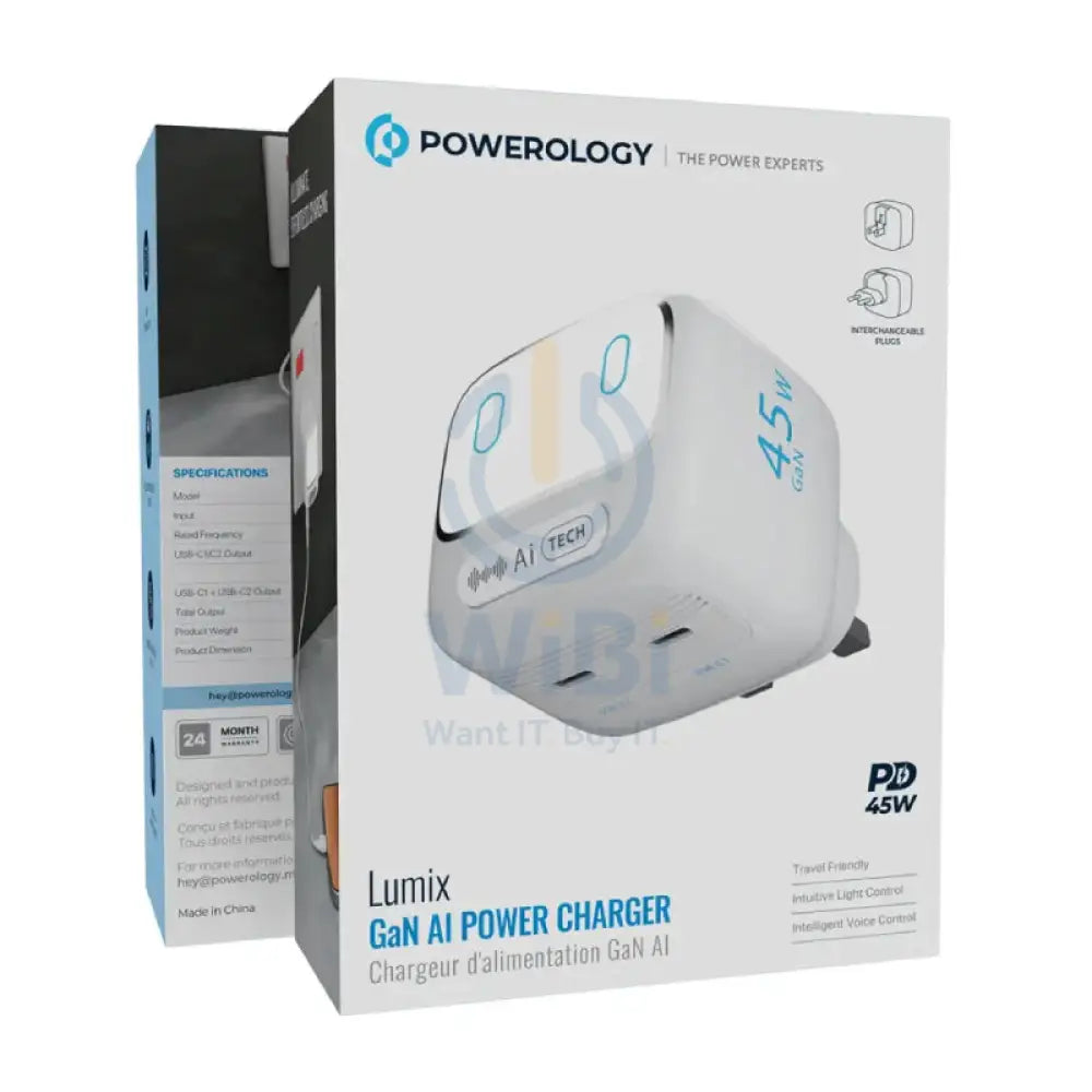 Powerology Lumix GaN AI Power Charger - 45W / USB-C / White Accessories > Power Adapters