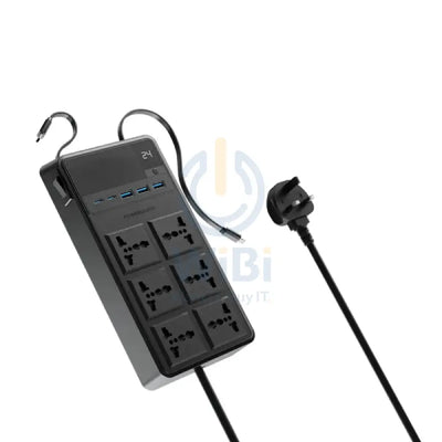 Powerology Power Strip with Built-In Retractable Cables - 2500W / 6AC / USB / USB-C / Black Accessories > Power > Power