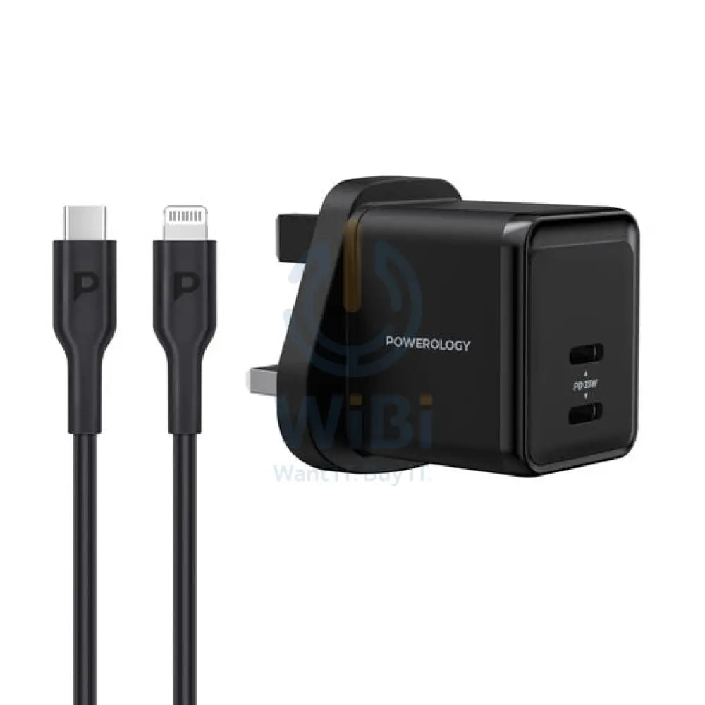 Powerology Super-Compact Gan Charger With (1.2m/4ft) USB-C To Lightning Cable Accessories > Power Adapters