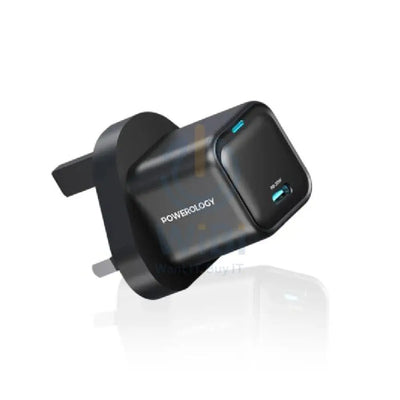 Powerology UK 3 Pin Ultra-Compact GaN Charger With Cable - 20W / Lightning / Black Accessories > Power Adapters