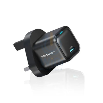 Powerology UK 3 Pin Ultra-Compact GaN Charger With Cable - 20W / USB-C / Black Accessories > Power Adapters