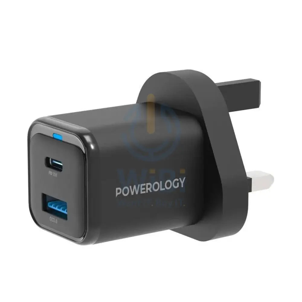 Powerology UK GaN Charger With Cable - 35W / USB-C / USB-A / Black Accessories > Power Adapters