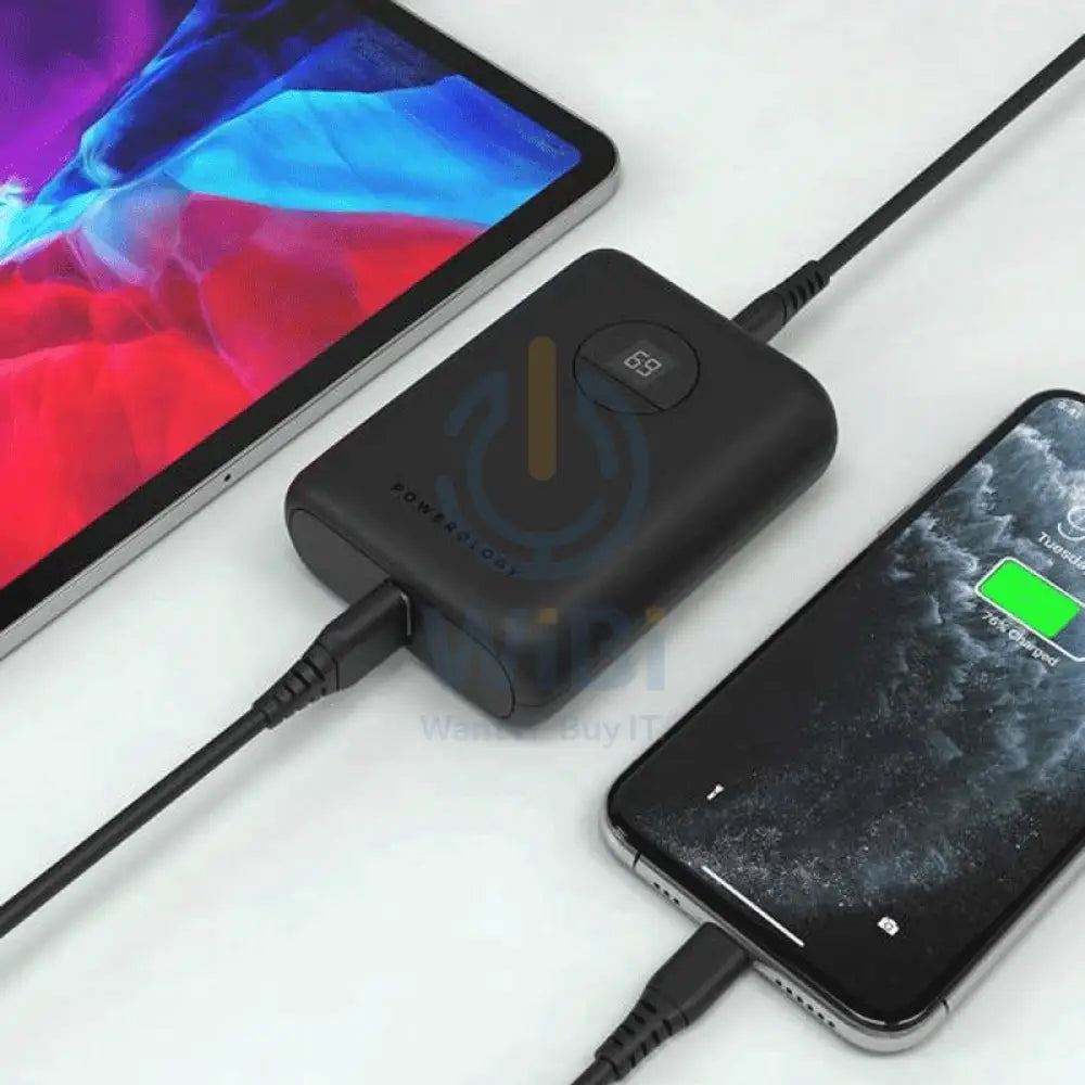 Powerology Ultra-Compact Power Bank - 10,000mAh / 20W / USB-C / USB-A / Black Accessories > Power Bank
