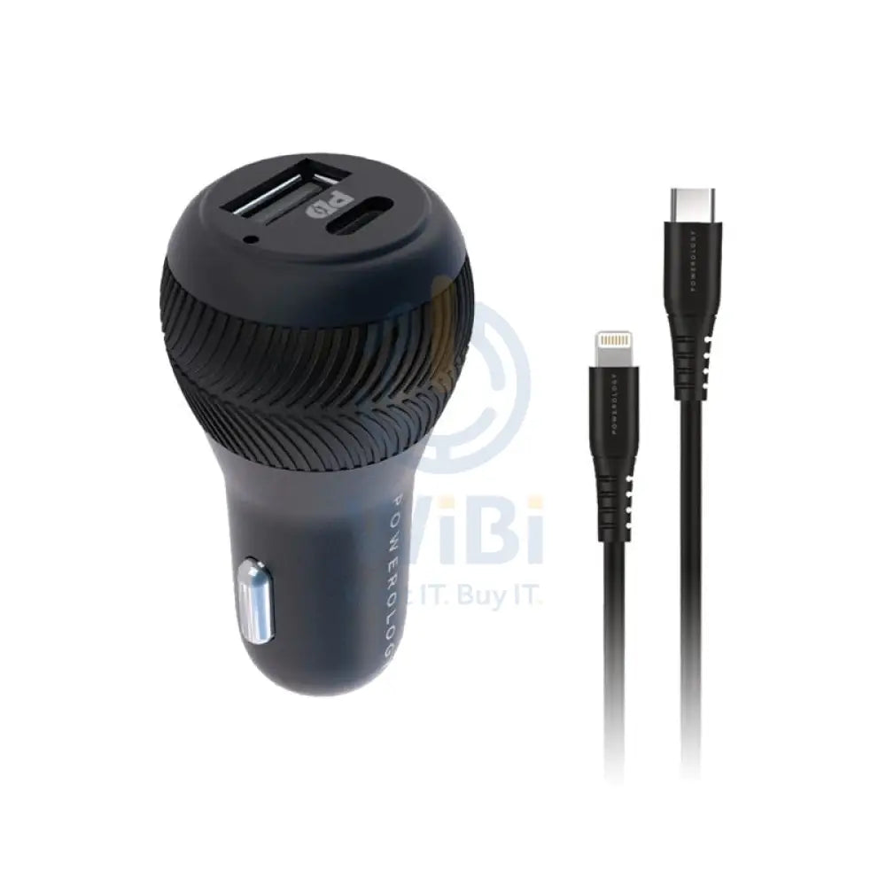 Powerology Ultra-Quick 32W Car Charger With Cable - USB-C / 32W / Black