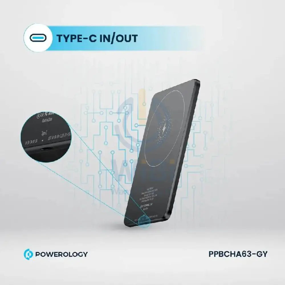 Powerology Ultra-Thin MagSafe Power Bank - 5000mAh / Type-C / Grey Accessories > Power Bank