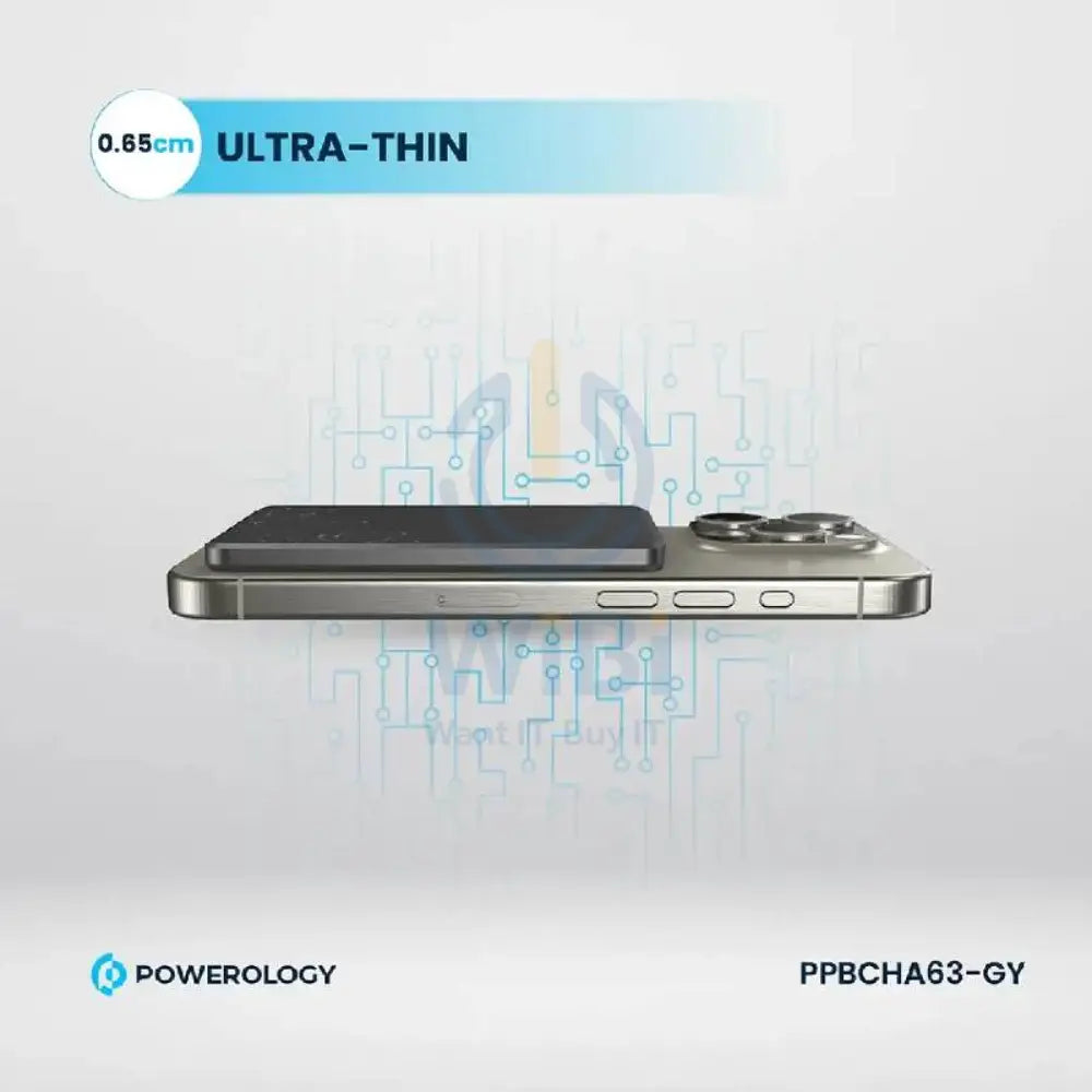 Powerology Ultra-Thin MagSafe Power Bank - 5000mAh / Type-C / Grey Accessories > Power Bank