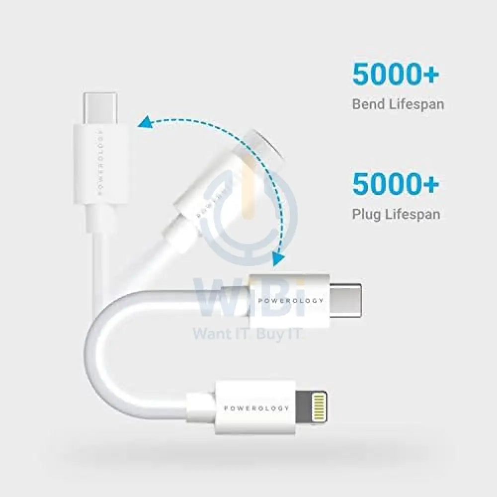 Powerology USB-C to Lightning Connector Cable 0.25m – White Accessories > Cables & Converters > Cables