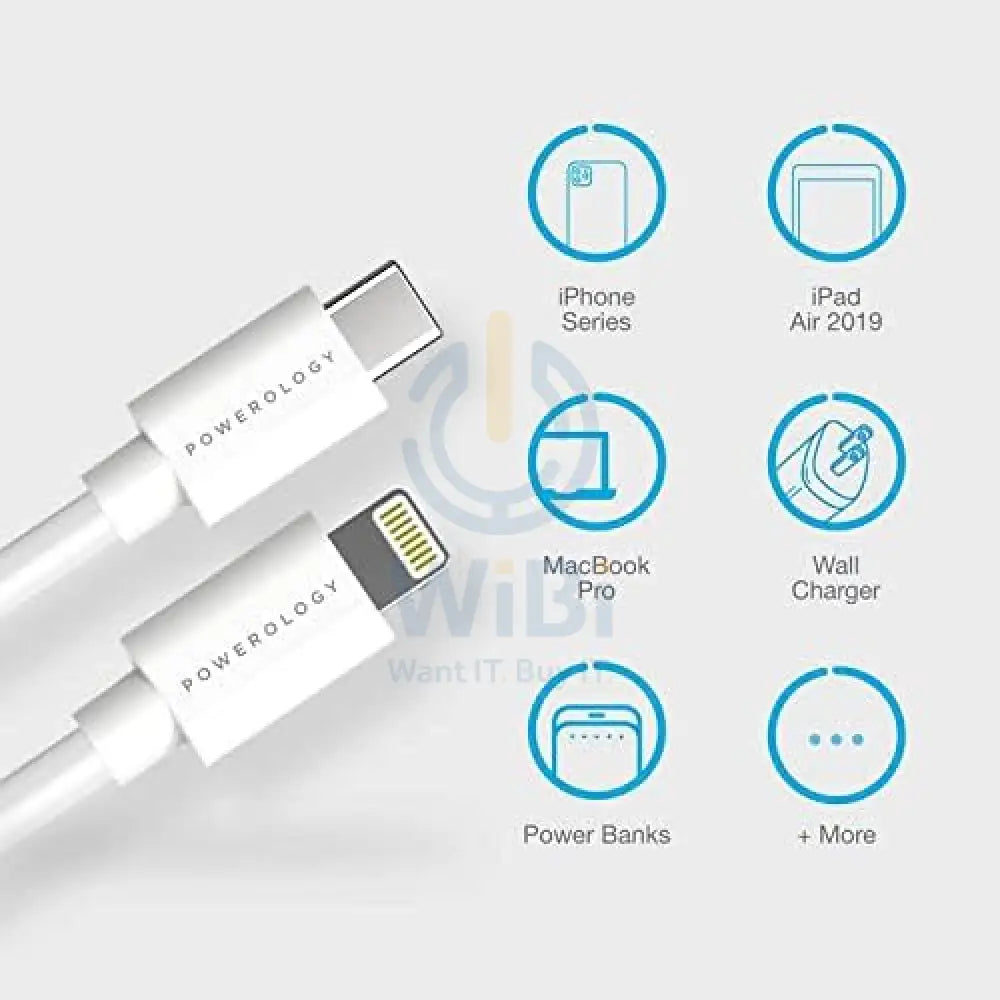 Powerology USB-C to Lightning Connector Cable 0.25m – White Accessories > Cables & Converters > Cables