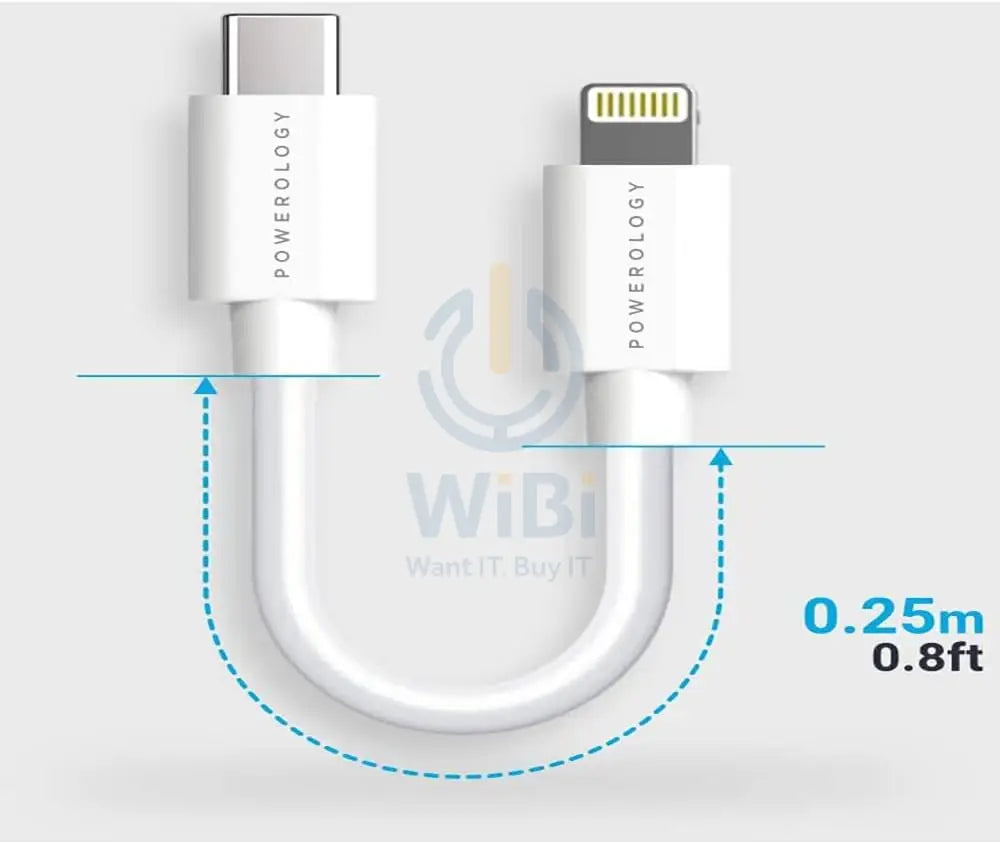 Powerology USB-C to Lightning Connector Cable 0.25m – White Accessories > Cables & Converters > Cables
