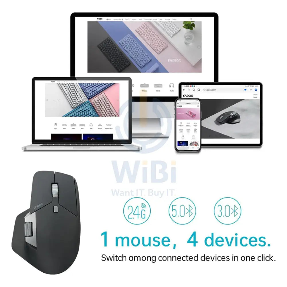 Rapoo MT760L Multi Mode Wireless Mouse - 2.4 GHz / 4000 DPI / Bluetooth - Light Black Accessories > Keyboard & Mouse