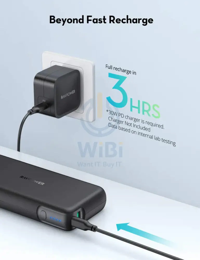 Ravpower 20000mAh PD Pioneer 60W 2-Port Power Bank - Black Accessories > Power Adapters