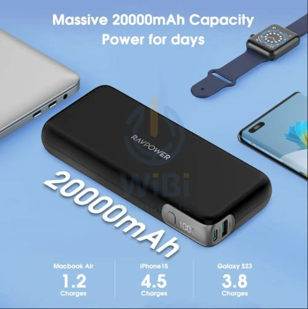 RAVPower 20000mAh PD65W المحمولة شاحن طاقة - أسود اكسسوارات طاقة