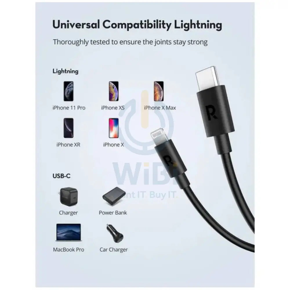 RAVPower Cable - USB-C To Lightning / 1 Meter / Black Accessories > Cables & Converters > Cables