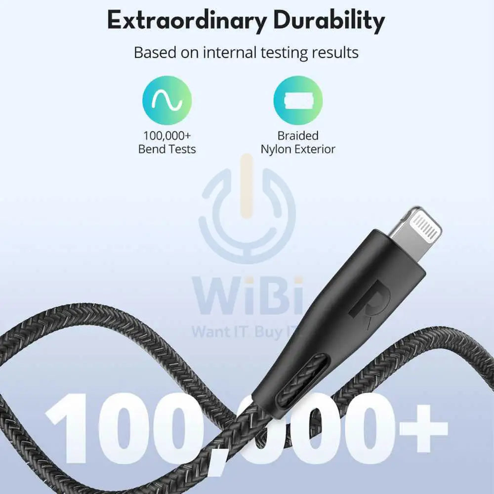 RAVPower Nylon Braided Type-C to Lightning Cable 1.2m - Black Accessories > Cables & Converters > Cables