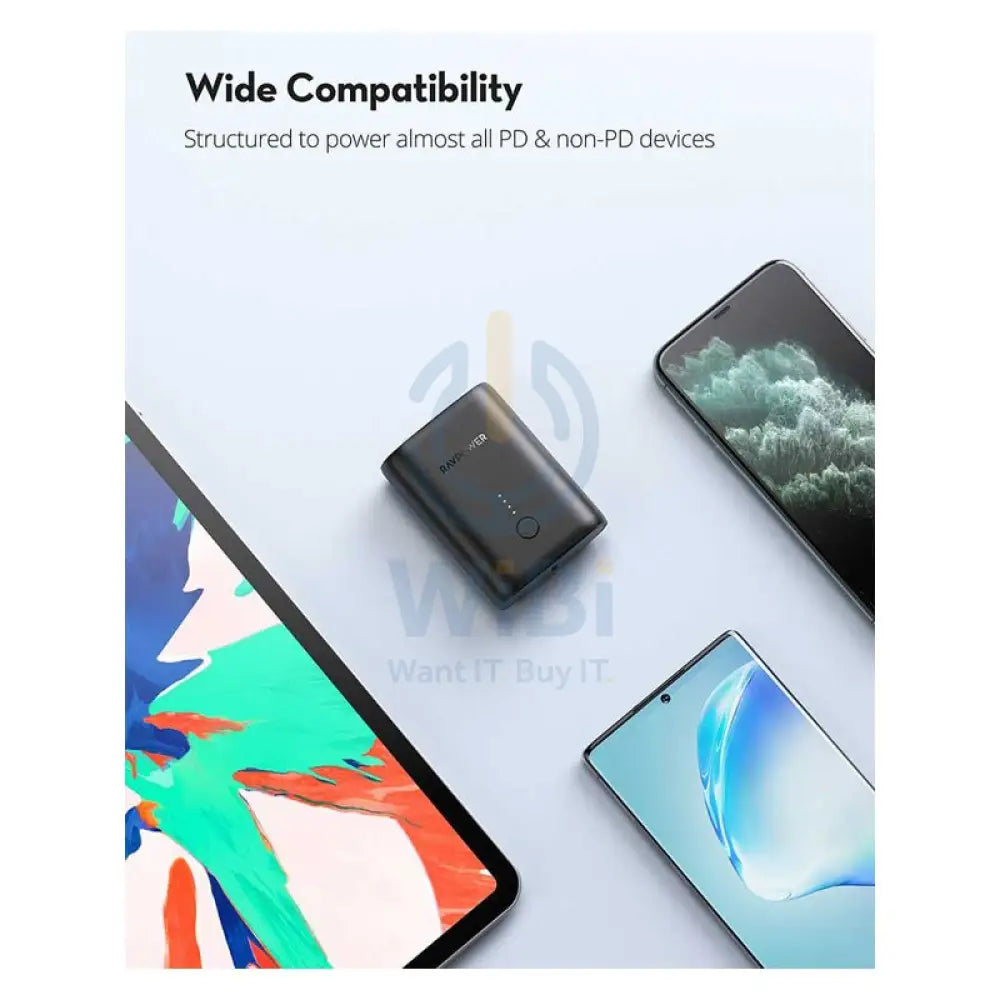 بنك RAVPower PD+QC منفذ طاقة 18 واط - 10,000 مللي امبير / أسود