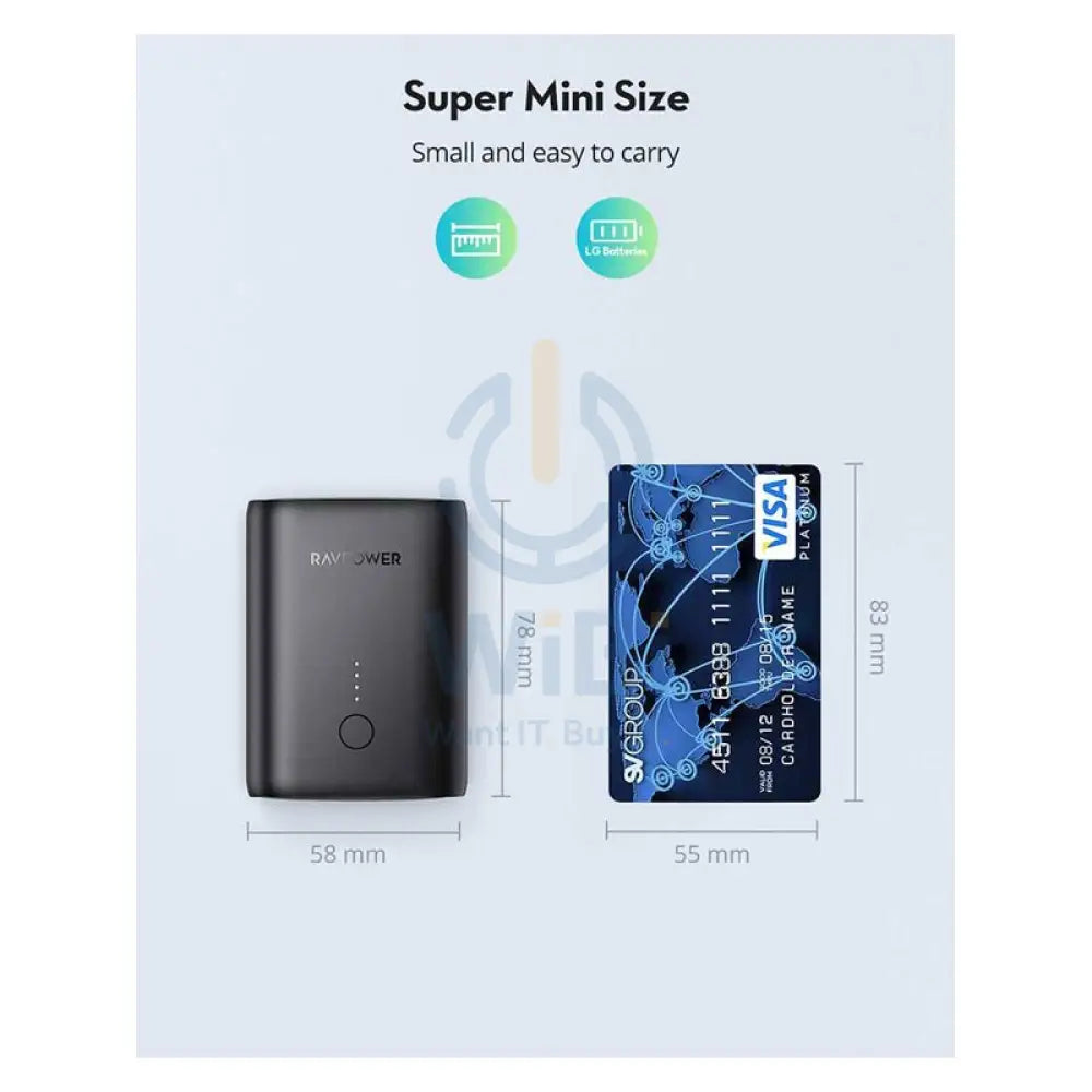 RAVPower PD+QC 2-Port 18W Power Bank - 10,000 mAh / Black