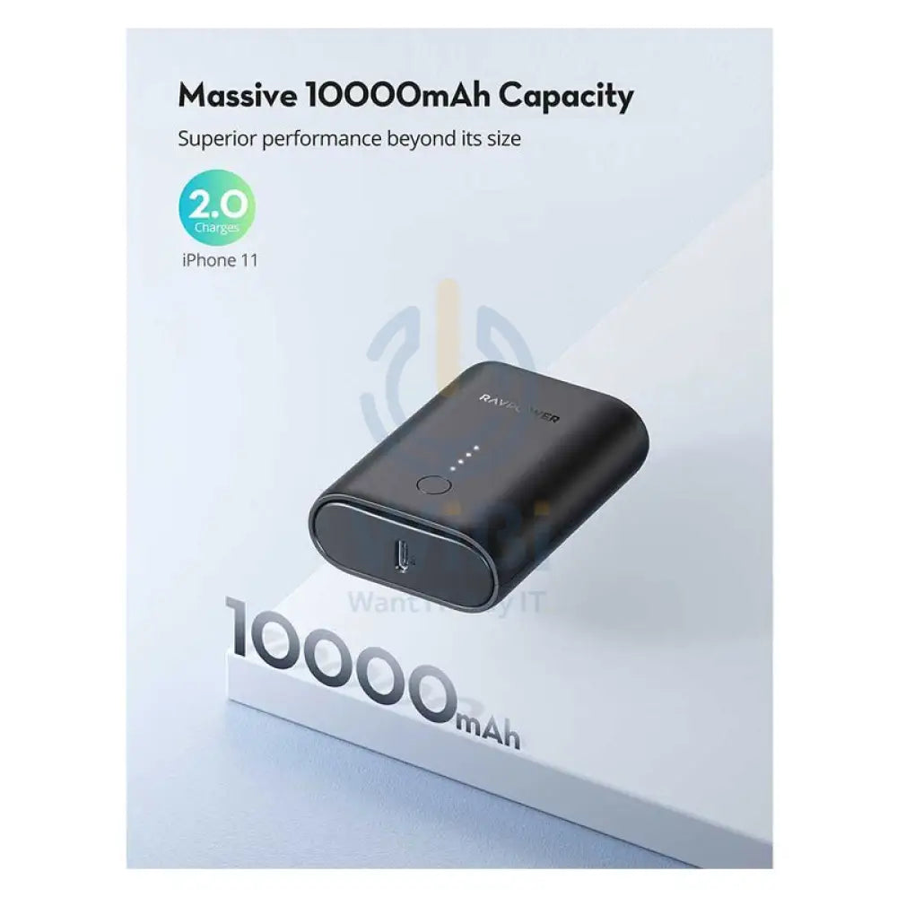 RAVPower PD+QC 2-Port 18W Power Bank - 10,000 mAh / Black