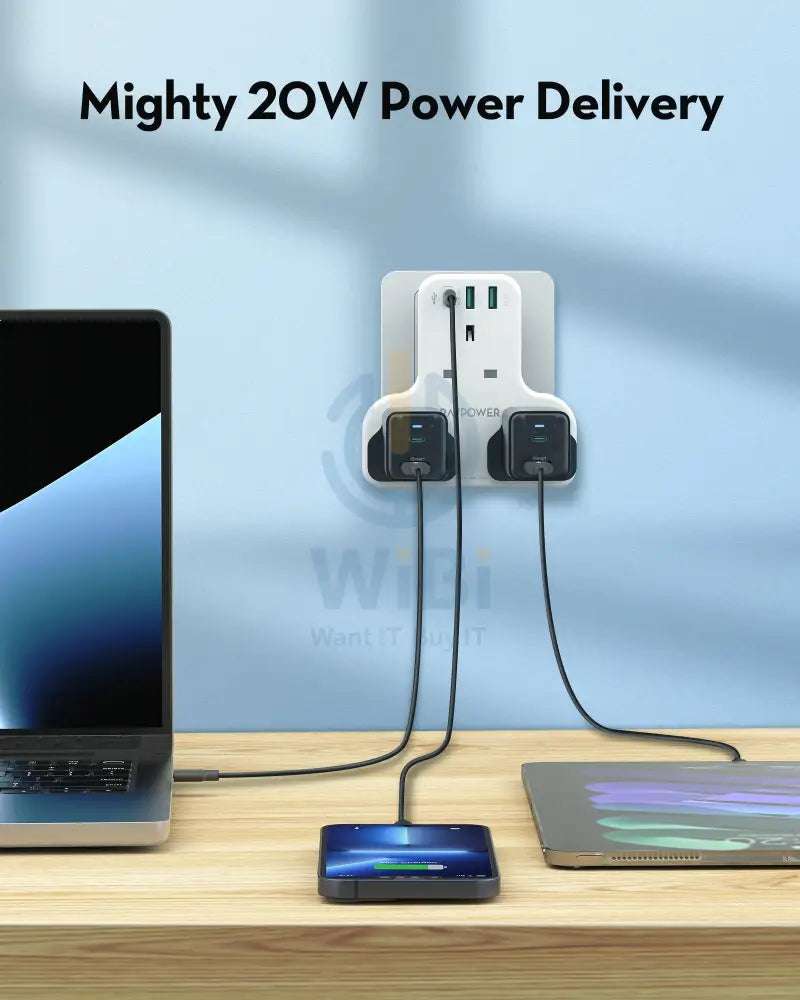 RAVPower Pioneer 20W 3 port charger with 3 AC plug - White Accessories > Power > Power Protection > Surge Protector >